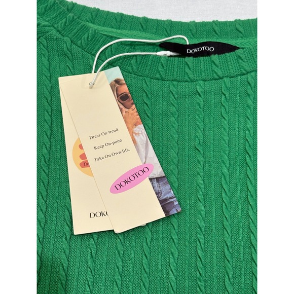 Dokotoo Womens XL Green Cable Knit Raglan Long Sleeve Crew Neck Stretchy Top NWT - Picture 2 of 5